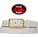 %100 Hakiki Deri, 3 cm Beyaz Rugan Klasik Kadın Kemeri, Business, Iş Kadını, Kumaş, Takım KEMERI-R50 - 105 cm