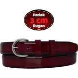 %100 Hakiki Deri, 3 cm Bordo Rugan Klasik Kadın Kemeri, Business, Iş Kadını, Kumaş, Takım KEMERI-R01 - 125 cm