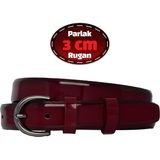 %100 Hakiki Deri, 3 cm Bordo Rugan Klasik Kadın Kemeri, Business, Iş Kadını, Kumaş, Takım KEMERI-R03 - 100 cm