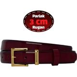 %100 Hakiki Deri, 3 cm Bordo Rugan Klasik Kadın Kemeri, Business, Iş Kadını, Kumaş, Takım KEMERI-R47 - 100 cm
