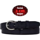 %100 Hakiki Deri, 3 cm Lacivert Rugan Klasik Kadın Kemeri, Business, Kumaş, Takım KEMERI-R01 - 95 cm