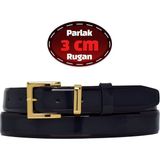 %100 Hakiki Deri, 3 cm Lacivert Rugan Klasik Kadın Kemeri, Business, Kumaş, Takım KEMERI-R47 - 90 cm