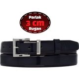 %100 Hakiki Deri, 3 cm Lacivert Rugan Klasik Kadın Kemeri, Business, Kumaş, Takım KEMERI-R48 - 100 cm
