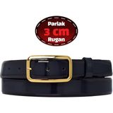 %100 Hakiki Deri, 3 cm Lacivert Rugan Klasik Kadın Kemeri, Business, Kumaş, Takım KEMERI-R50 - 105 cm