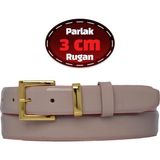 %100 Hakiki Deri, 3 cm Pudra Rugan Klasik Kadın Kemeri, Business, Iş Kadını, Kumaş, Takım KEMERI-R47 - 100 cm - Pudra - Rugan