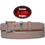 %100 Hakiki Deri, 3 cm Pudra Rugan Klasik Kadın Kemeri, Business, Iş Kadını, Kumaş, Takım KEMERI-R48 - 100 cm - Pudra - Rugan
