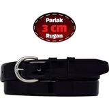%100 Hakiki Deri, 3 cm Siyah Rugan Klasik Kadın Kemeri, Business, Iş Kadını, Kumaş, Takım KEMERI-R01 - 110 cm