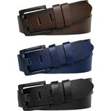 %100 Hakiki Deri 3'lü Geniş Dilli Set Siyah, Lacivert, Kahve 4.5 cm Kot, Spor Kemer, Eski Siyah Toka - 115 cm - Kahverengi - Siyah - Lacivert