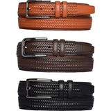 %100 Hakiki Deri, 3'lü Set Siyah, Koyu Kahve, Açık Taba, Örgü Baskılı Kumaş Pant. Kemeri 3.5 Cm_örgü - 105 cm - Siyah - Koyu Kahverengi