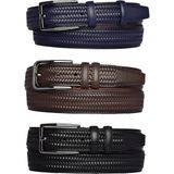 %100 Hakiki Deri, 3'lü Set Siyah, Koyu Kahve, Laci Örgü Baskılı Kumaş Pant. Kemeri 3.5 Cm_örgü.bas - 105 cm - Siyah - Kahverengi - Lacivert