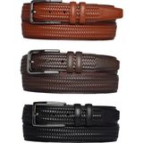 %100 Hakiki Deri, 3'lü Set Siyah, Koyu Kahve, Tosado, Örgü Baskılı Kumaş Pant. Kemeri 3.5 Cm_örgü.ba - 120 cm - Siyah - Kahverengi - Taba