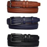 %100 Hakiki Deri, 3'lü Set Siyah, Lacivert, Tosado, Örgü Baskılı Kumaş Pant. Kemeri 3.5 Cm_örgü.bas - 120 cm - Lacivert - Siyah - Kahverengi