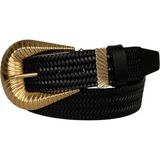 %100 Hakiki Deri, Büyük Gold Tokalı, Metal Köprülü Siyah Kadın Kot Kemeri 4 Cm=an-Byn-65 - 125 cm - Stripe Siyah