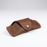 %100 Hakiki Deri Çıtçıt Kapamalı Gözlük Kılıfı - Taba El Yapımı Gözlük Kabı ( 16 X 8,5 Cm)