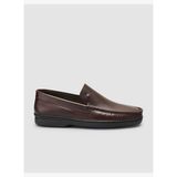 %100 Hakiki Deri Dikiş Detaylı Kahverengi Loafer Ayakkabı