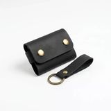 %100 Hakiki Deri El Yapımı Mini Kartlık Ve Anahtarlık Seti - Minimalist Unisex Cüzdan 6X9 Cm Siyah