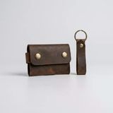 %100 Hakiki Deri El Yapımı Mini Kartlık Ve Anahtarlık Seti - Minimalist Unisex Cüzdan 6X9 Cm Taba