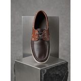 %100 Hakiki Deri Glossy Leather Men's Shoes - Urban Street Style Kalın Taban - Kahverengi-Taba