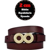 %100 Hakiki Deri, Gold Renk Tokalı Ince 2 cm Bordo Kadın Kemeri; Elbise, Pantolon Kemeri_gözovr - 115 cm