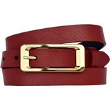 %100 Hakiki Deri, Gold Renk Tokalı Ince 2 cm Kırmızı Kadın Kemeri; Elbise, Pantolon Kemeri Dikdört - 120 cm