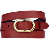 %100 Hakiki Deri, Gold Renk Tokalı Ince 2 cm Kırmızı Kadın Kemeri; Elbise, Pantolon Kemeri Yeni.ovl - 95 cm