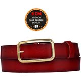 %100 Hakiki Deri, Gold Renk Tokalı Kırmızı 3 cm Kadın Kemeri, Pantolon Kemeri, Şort Kemeri 3CMKDN50 - 110 cm