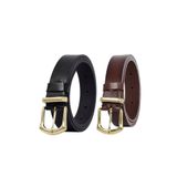 %100 Hakiki Deri Gold Tokalı, Metal Köprülü 2'li Set Siyah, Koyu Kahverengi Kadın Kemeri, 3 cm x2Li-3cm-KD-42-GOLD.Tk