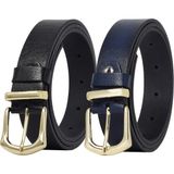 %100 Hakiki Deri Gold Tokalı, Metal Köprülü 2'li Set Siyah, Lacivert Kadın Kemeri, 3 Cm=2likd-42-Gtk - 100 cm - Siyah - Lacivert