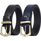 %100 Hakiki Deri Gold Tokalı, Metal Köprülü 2'li Set Siyah, Lacivert Kadın Kemeri, 3 Cm=2likd-42-Gtk - 110 cm - Siyah - Lacivert