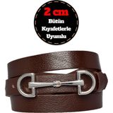 %100 Hakiki Deri, Gümüş Tokalı Ince 2 cm Koyu Kahverengi Kadın Kemeri; Elbise, Pantolon Kemerid&d - 110 cm