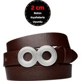 %100 Hakiki Deri, Gümüş Tokalı Ince 2 cm Koyu Kahverengi Kadın Kemeri; Elbise, Pantolon Kemeri_gözov - 110 cm