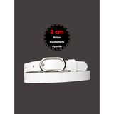 %100 Hakiki Deri, Gümüş Tokalı Ince 2 cm Süt Beyaz Kadın Kemeri; Elbise Kemeri, Pantolon Kemeri_oval - 125 cm - 1BW-Beyaz