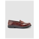 %100 Hakiki Deri Kahverengi Croco Desen Kadın Loafer