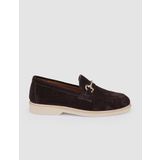 %100 Hakiki Deri Kahverengi Süet Kadın Loafer
