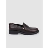 %100 Hakiki Deri Kahverengi Zımba Detaylı Kadın Loafer