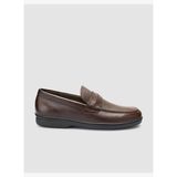 %100 Hakiki Deri Koyu Kahverengi Düz Erkek Loafer