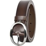 %100 Hakiki Deri Mat Gümüş Oval Tokalı Koyu Kahverengi Ince Kadın Kemeri, 3 Cm=39-Nik.oval - 100 cm