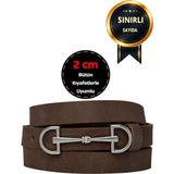 %100 Hakiki Yumuşak Nubuk Deri, 2 cm Nubuk Kahverengi Kadın Kemeri; Elbise, Pantolon Kemeri D&dgümüş - 110 cm - Kahve Nubuk