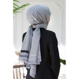 100% İPEK BANT DESENLİ KREM - GRİ RENKLİ ŞAL