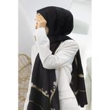 %100 İpek Çiçek Desenli Siyah - Bej Renkli 92x210 Şal