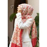 %100 İpek Çıtır Çiçek Desenli Kırmızı Renkli 92x210 Şal