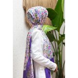%100 İpek Çıtır Çiçek Desenli Mor Renkli 92x210 Şal