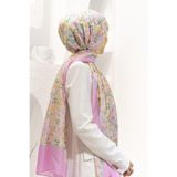 %100 İpek Çıtır Çiçek Desenli Pembe Renkli 92x210 Şal