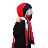 %100 İpek Çizgili Desenli Kırmızı - Siyah Renkli 92x210 Şal