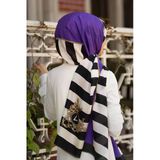 %100 İpek Çizgili Ve Varak Desenli Mor - Siyah Renkli 92x210 Şal