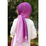 %100 İpek Degradeli Ve Monogram Desenli Pembe - Gold Renkli 92x210 Şal