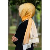 %100 İpek Degradeli Ve Monogram Desenli Sarı - Gold Renkli 92x210 Şal