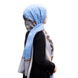 %100 İpek Dokuma Çiçek Desenli Bebe Mavisi - Gri Renkli 92x210 Şal