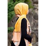 %100 İpek Dokuma Çiçek Desenli Limon Sarısı - Somon Renkli 92x210 Şal