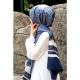 %100 İpek Etnik Desenli Bebe Mavisi - Lacivert Renkli 92x210 Şal